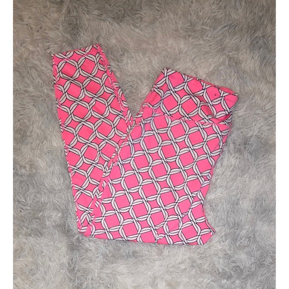 crown & ivy Pants - Crown & Ivy Women XL Pink White Geometric Link Print High Waisted Leggings